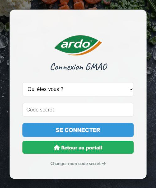 Page de connexion de la GMAO Gel'pam